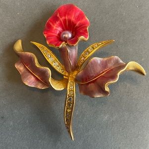 NIB Joan Rivers Orchid Brooch Pin with Rhinestones